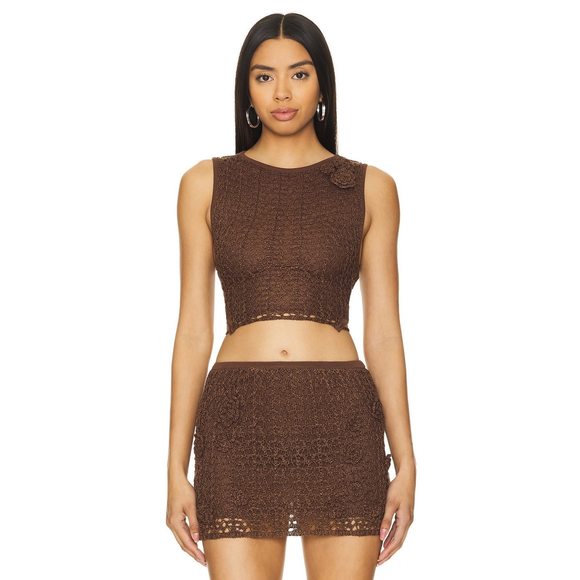 LOBA Sandia Top in Brown knit mesh crop top tank